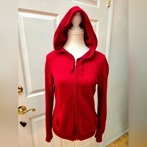 PLY CASHMERE Brand 100% Cashmere Red Hooded Zip-Up Jacket M